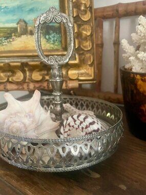 Vintage Silverplate Pierced Basket with Ornate Handle